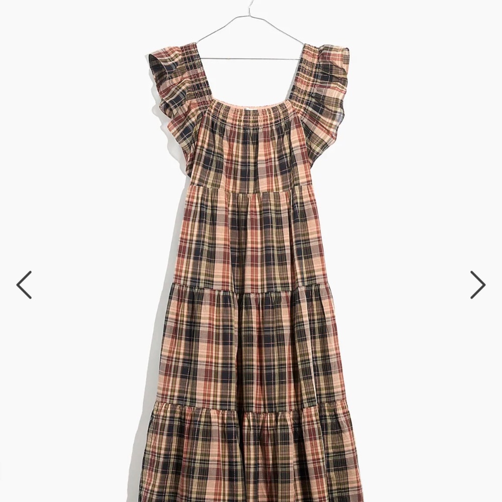 Madewell Flutter-Sleeve Tiered Midi Dress in Plaid